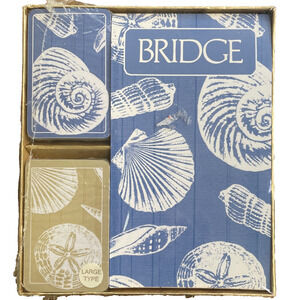 CASPARI Bridge Double Deck Card Gift Set Playing Cards Blue/Beige Shells SEALED